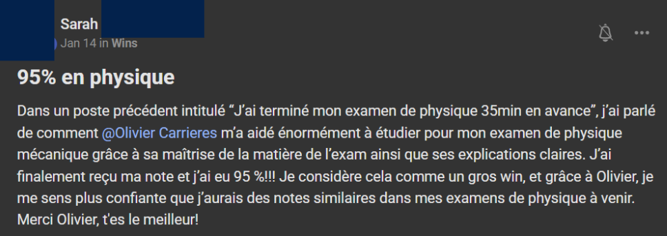 Sarah — 95% en physique